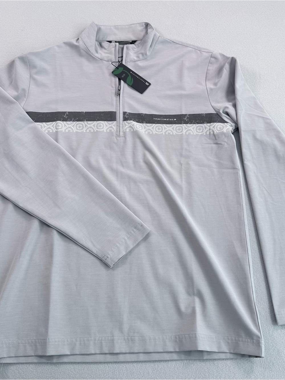 Upgraded Chest Stripe Quarter Zip Pullover Grey Small NWT